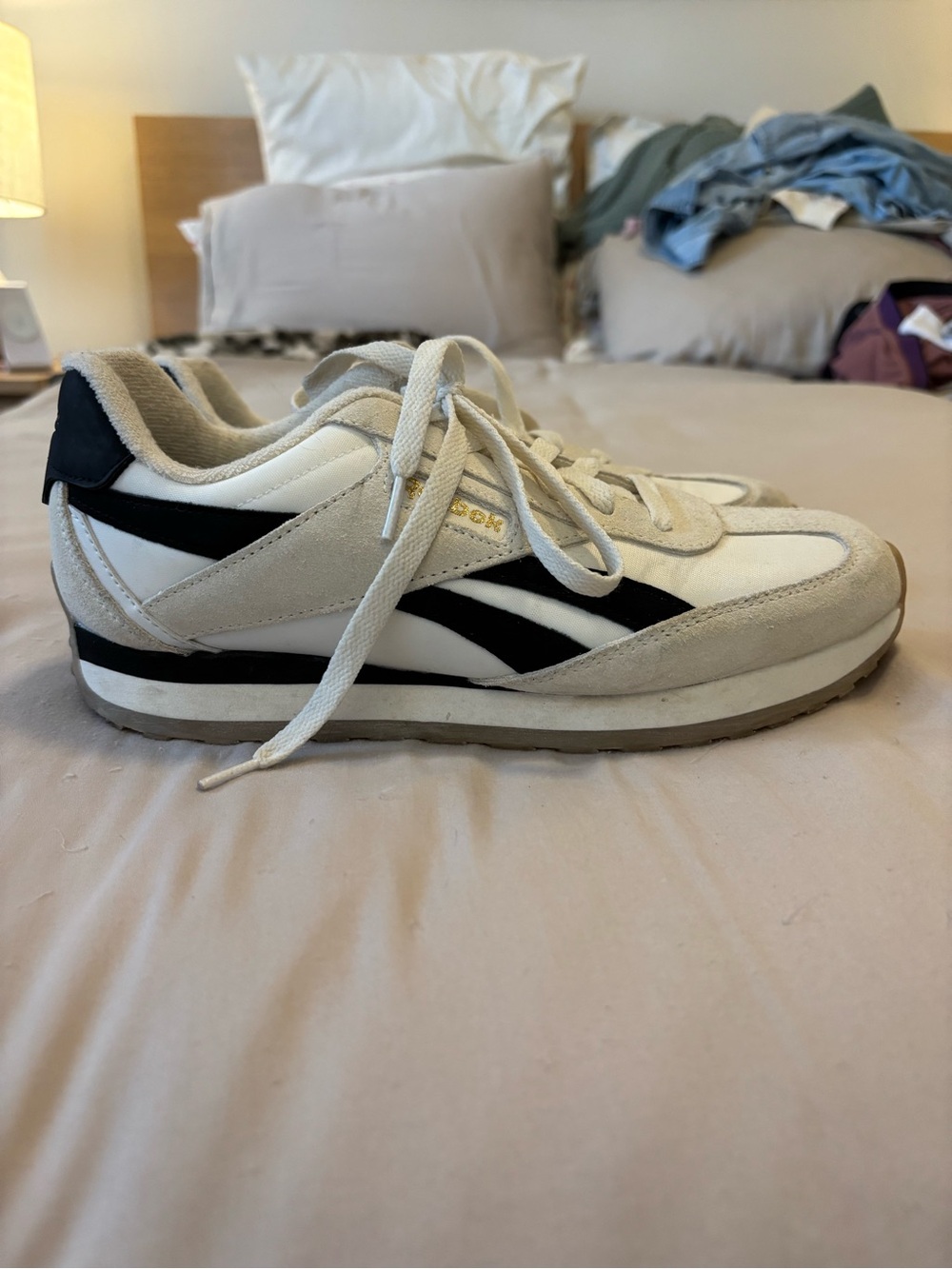 Reebok Classic Low-Top Sneakers in White, Black & Beige
